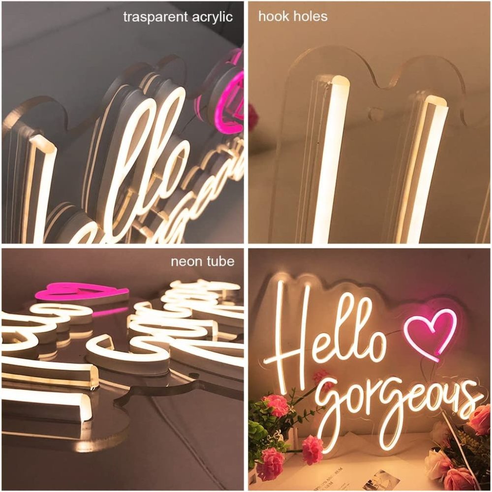 Hello Gorgeous Heart Neon Pink White Party/Dorm/Wedding/Bday/Bachelorette Decor - Picture 5 of 7